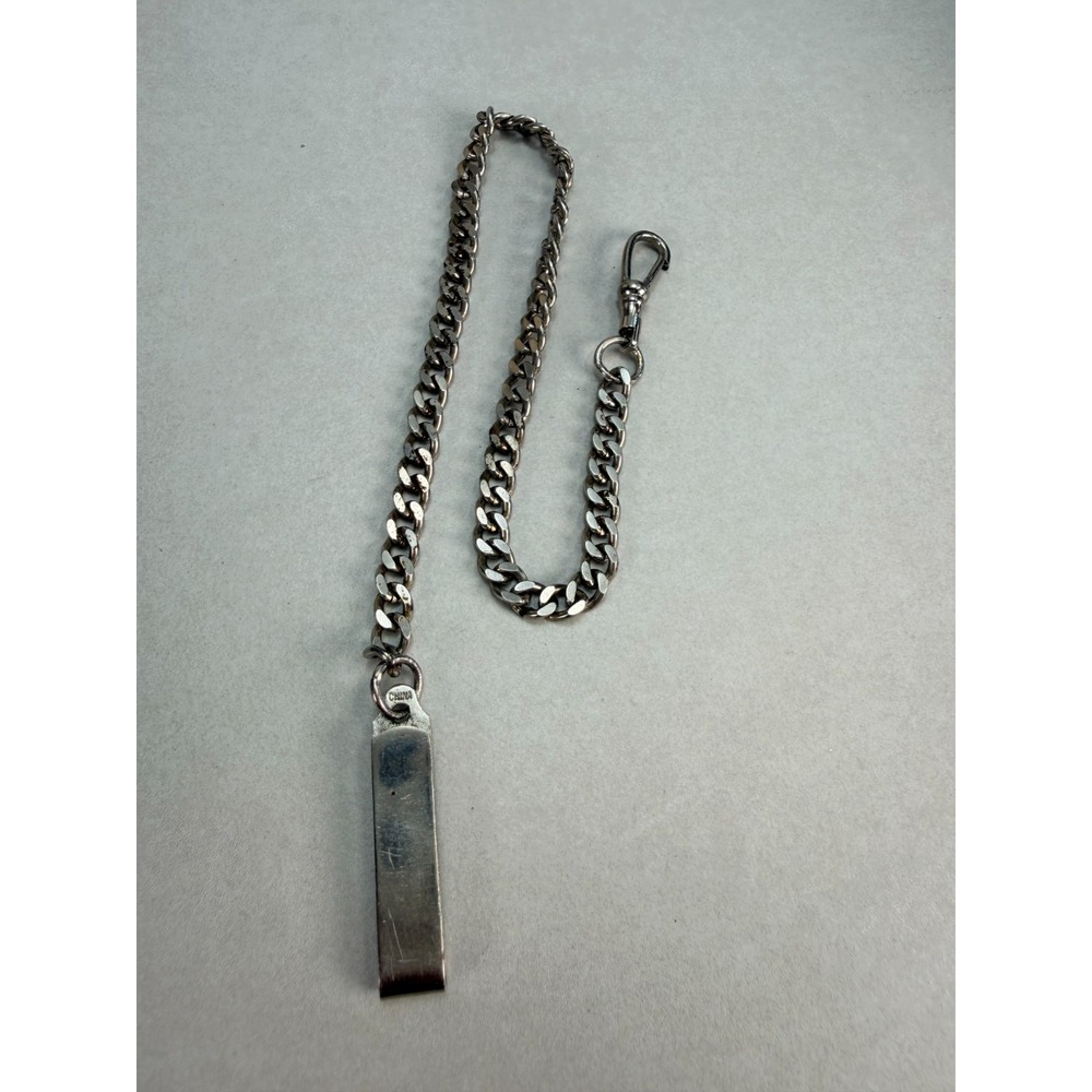 Vintage Silver Tone Pocket Watch Chain Albert Curb Link Hook Elongated Fob 14in